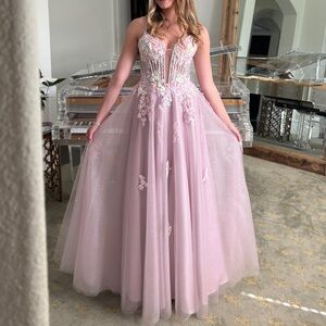 Chic Floral Mauve Evening Gown Prom Dress